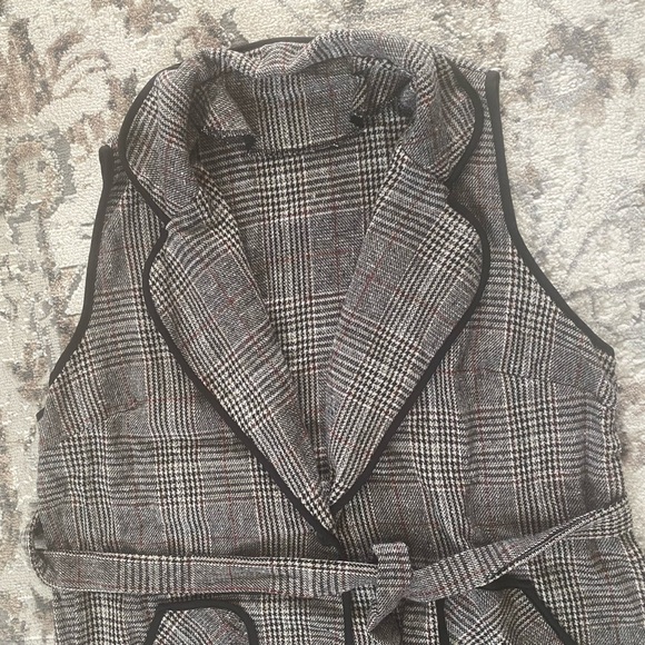 New Plus Plaid Pocket Contrasting Border Long Pants Sleeveless Vest Jacket NWT - Picture 14 of 16